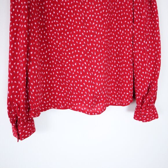 ROLLA’S Size M Lily Blouse Ruffle Trim Long Sleeve Red Pink Mini Tulip Print - Picture 10 of 11